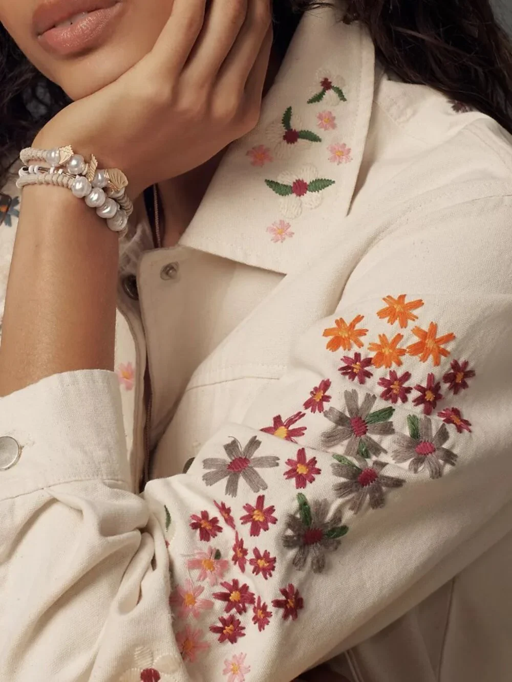 Anthropologie DOLAN Floral Embroidered Jacket, Cream, Size Small - Picture 4 of 8